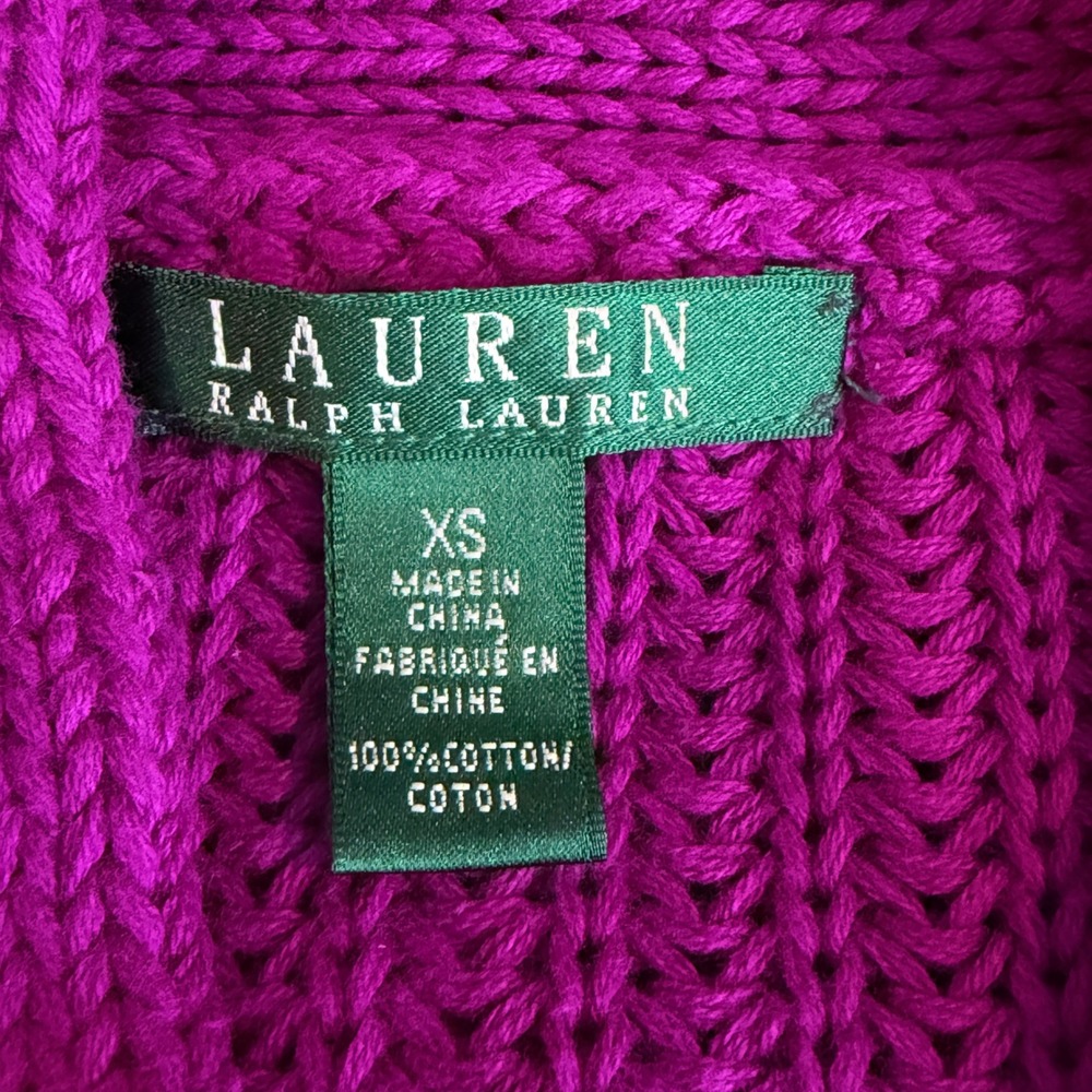 Ralph Lauren Sweater Women XS Purple V-Neck Cable Knit Shawl Pullover Fall Prep - Picture 7 of 10
